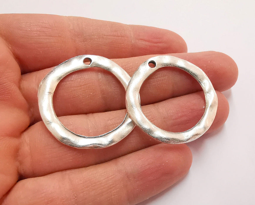 2 Circle Double Sided (Both Side Same) Charms Antique Silver Plated Findings (35mm)  G25046