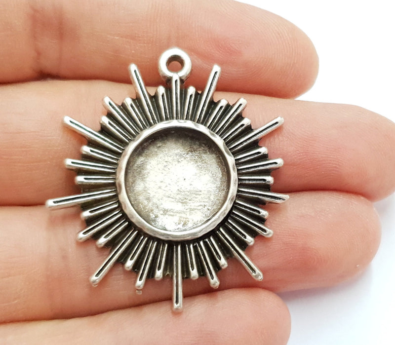 Sun Charms Blank Bezel Resin Bezel Mosaic Mountings Antique Silver Plated Charms (43x40mm)( 16 mm Bezel Inner Size)  G19686