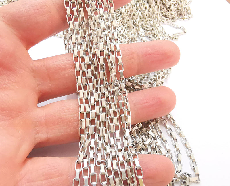 Antique Silver Plated Box Chain 1 Meter - 3.3 Feet  (4.75x3 mm)  G21259