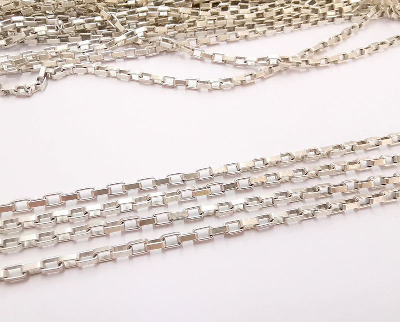 Antique Silver Plated Box Chain 1 Meter - 3.3 Feet  (4.75x3 mm)  G21259