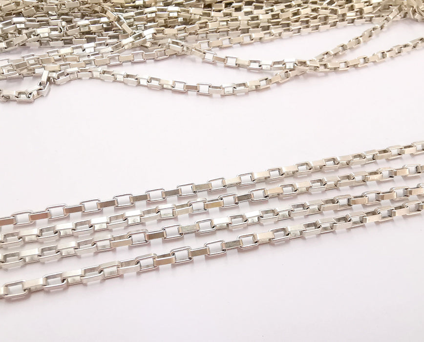 Antique Silver Plated Box Chain 1 Meter - 3.3 Feet  (4.75x3 mm)  G21259