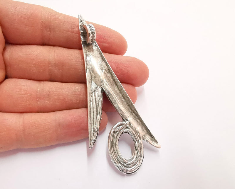 Silver Pendant Blank Cabochon Bezel Antique Silver Plated (88x35mm)(24x17mm Blank)  G20903