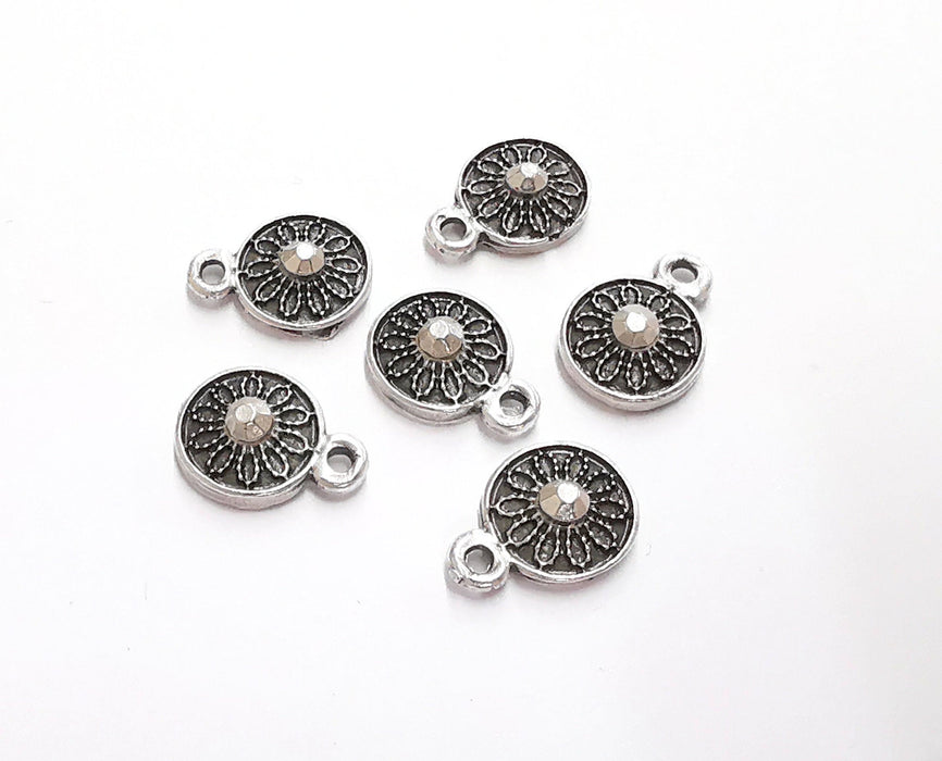 10 Flower Charms Antique Silver Plated Charms (14x11mm)  G20236