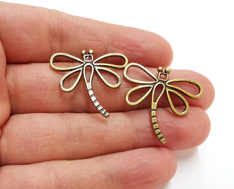 4 Dragonfly Charms Antique Bronze Plated Charms (29x28mm)  G21268