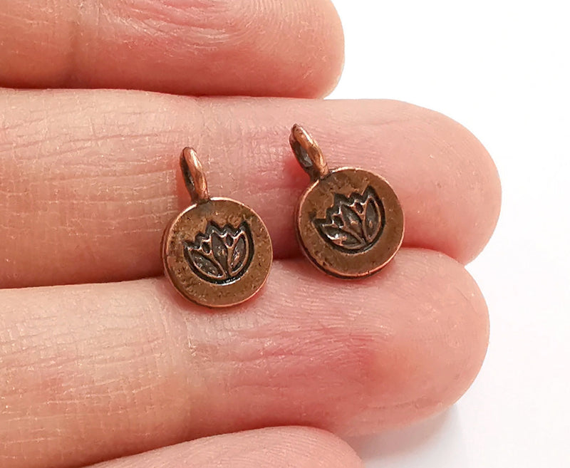 10 Lotus Charms Flower Charms Antique Copper Plated Charm (15x10mm) G21269