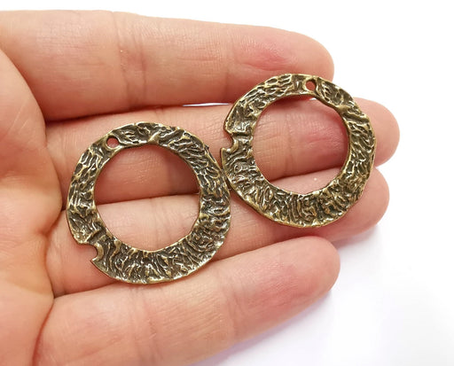 2 Organic Shape Circle Double Sided (Both Side Same) Antique Bronze Plated Findings (32mm) G20908