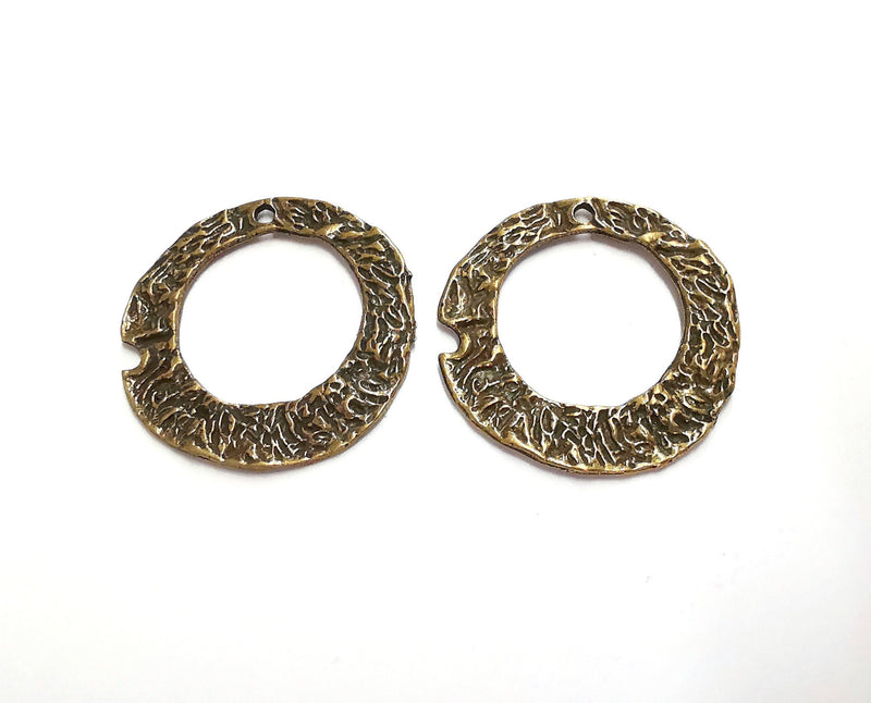 2 Organic Shape Circle Double Sided (Both Side Same) Antique Bronze Plated Findings (32mm) G20908