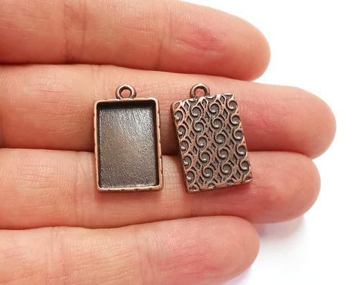 4 Charms Blank Bezel Resin Bezel Mosaic Mountings Antique Copper Plated Charms (24x14mm)( 18x12 mm Bezel Inner Size)  G22876