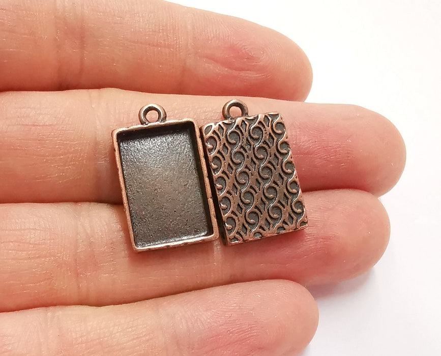 4 Charms Blank Bezel Resin Bezel Mosaic Mountings Antique Copper Plated Charms (24x14mm)( 18x12 mm Bezel Inner Size)  G22876