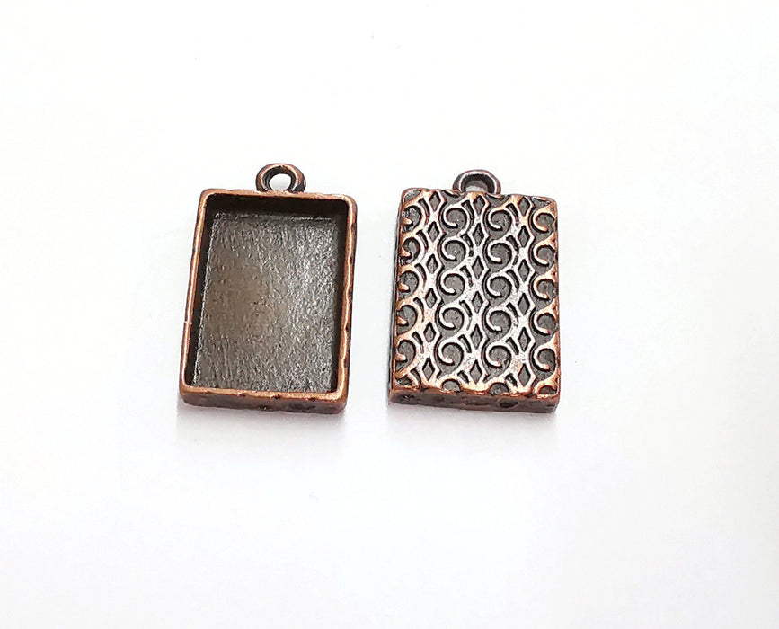 4 Charms Blank Bezel Resin Bezel Mosaic Mountings Antique Copper Plated Charms (24x14mm)( 18x12 mm Bezel Inner Size)  G22876