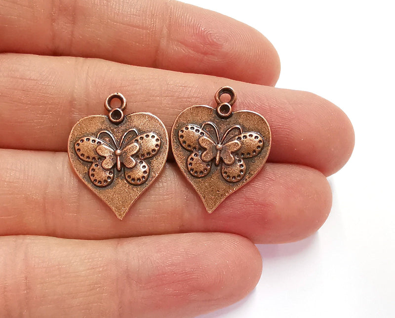 4 Heart Butterfly Charms Antique Copper Plated Charm (25x20mm) G20912