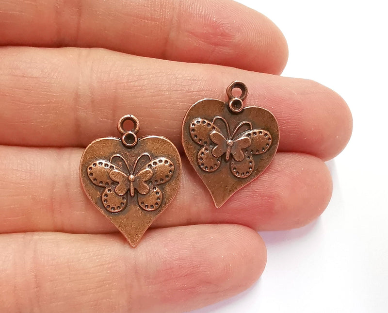 4 Heart Butterfly Charms Antique Copper Plated Charm (25x20mm) G20912