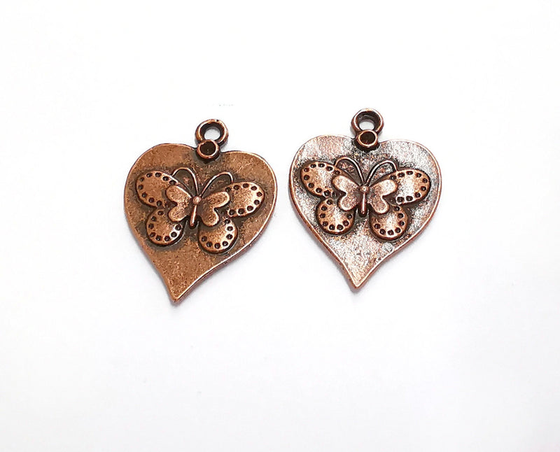 4 Heart Butterfly Charms Antique Copper Plated Charm (25x20mm) G20912