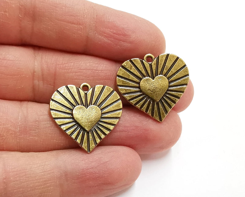4 Heart Double Sided Charms Antique Bronze Plated Charms (24x23mm)  G21277