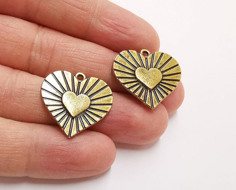 4 Heart Double Sided Charms Antique Bronze Plated Charms (24x23mm)  G21277