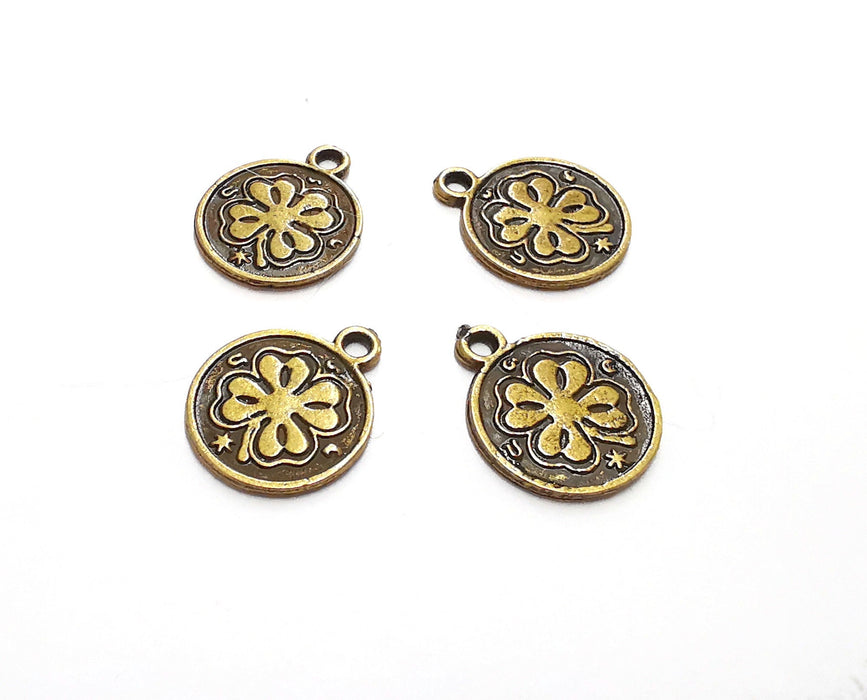 10 Clover Charms (Double Sided) Antique Bronze Plated Charms (18x15mm)  G21278