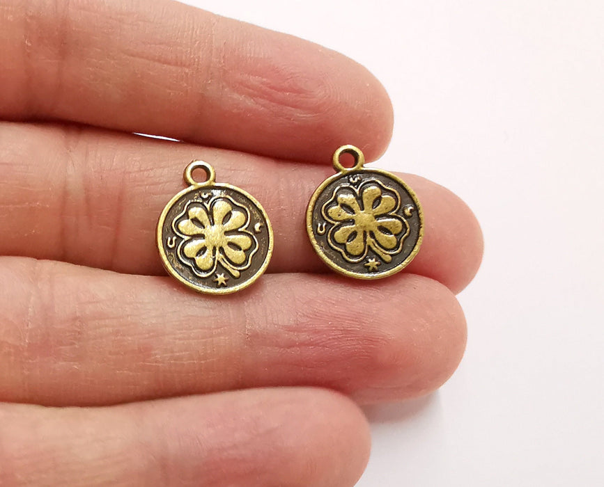 10 Clover Charms (Double Sided) Antique Bronze Plated Charms (18x15mm)  G21278