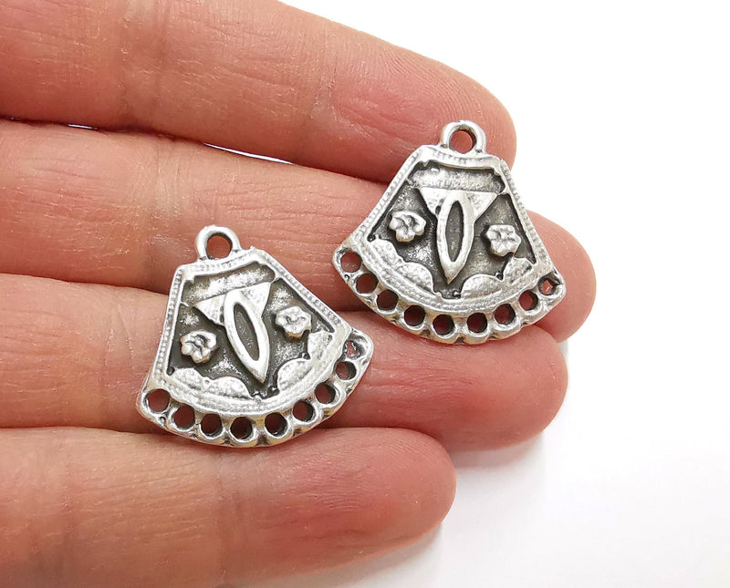 2 Silver Charms Connector Antique Silver Plated Charms (28x27mm)  G21802