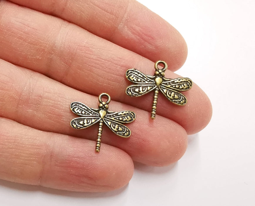 10 Dragonfly Charms Antique Bronze Plated Charms (21x19mm)  G18334