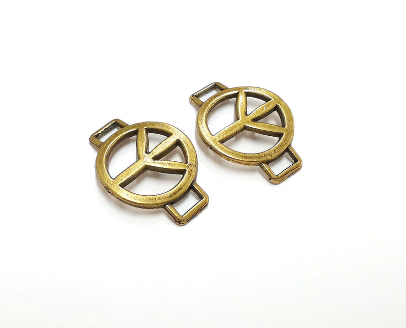 2 Peace Connector Charms Antique Bronze Plated Charms  (31x22 mm)  G21297
