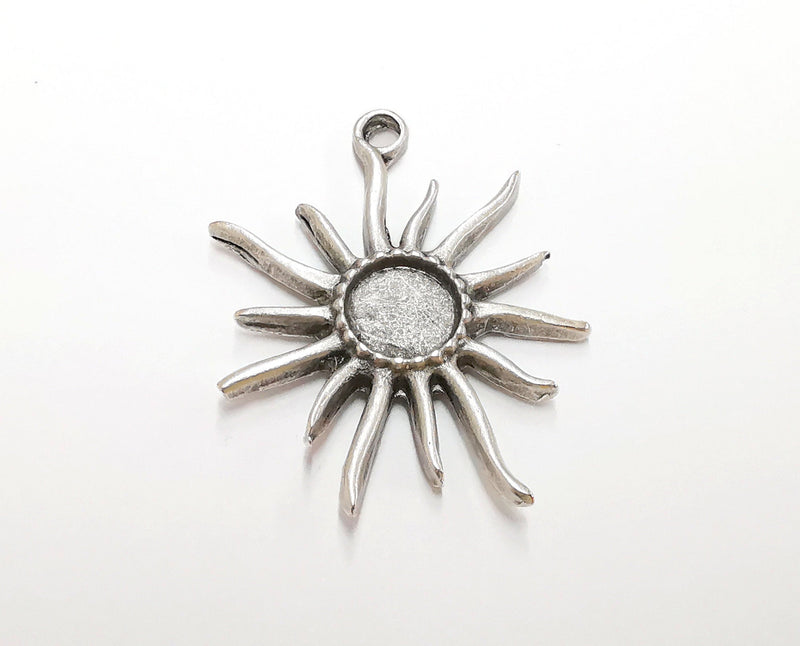 Sun Charms Blank Bezel Resin Bezel Mosaic Mountings Antique Silver Plated Charms (48x42mm) (11 mm Bezel Inner Size)  G21303