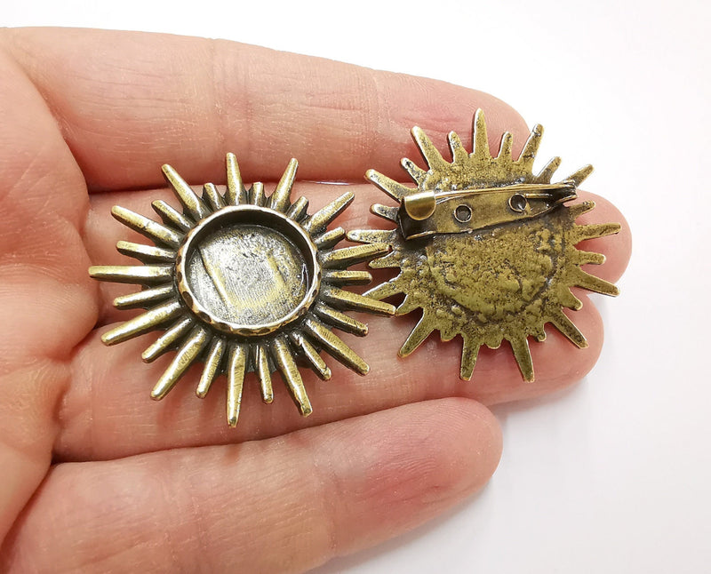 Sun Brooch Holders Pin Brooch Blanks Brooch Bezel Antique Bronze Plated Brooch Pin Findings  (16mm Bezel size)  G21304