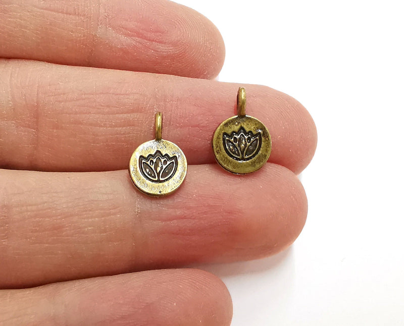 10 Lotus Charms Flower Charms Antique Bronze Plated Charm (15x10mm) G21305