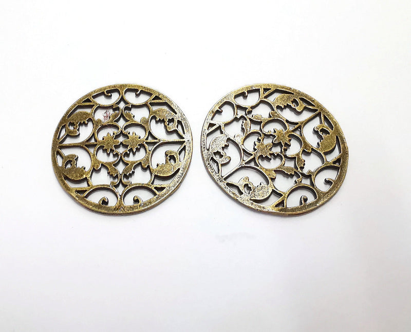 2 Filigree Charms Antique Bronze Plated Findings (36mm) G20921