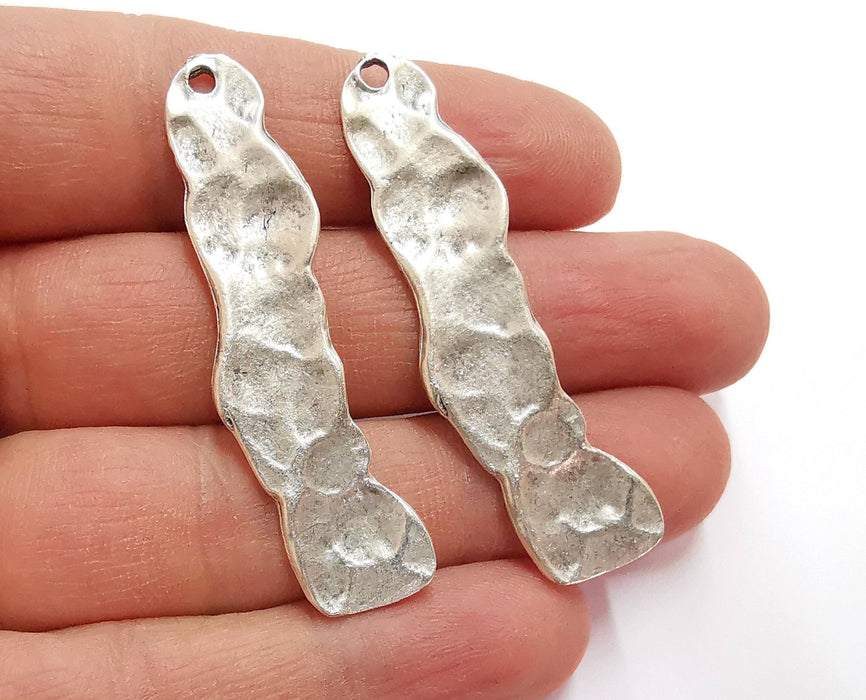 2 Hammered Charms Antique Silver Plated Charms (55x13mm)  G20932