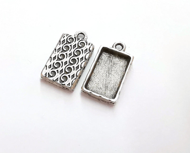 4 Charms Blank Bezel Resin Bezel Mosaic Mountings Cabochon Antique Silver Plated Charms (21x12mm)( 15x9 mm Bezel Inner Size)  G20933