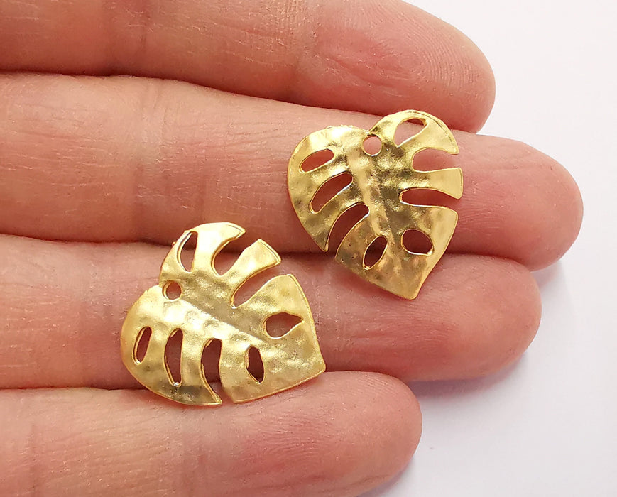 2 Monstera Leaf Charms Gold Plated Charms (22x21mm)  G20936