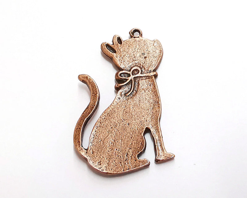 2 Cat Charms Antique Copper Plated Charms (47x27mm)  G20939