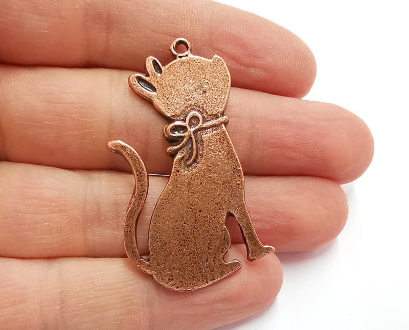 2 Cat Charms Antique Copper Plated Charms (47x27mm)  G20939