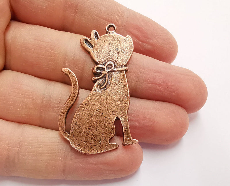 2 Cat Charms Antique Copper Plated Charms (47x27mm)  G20939