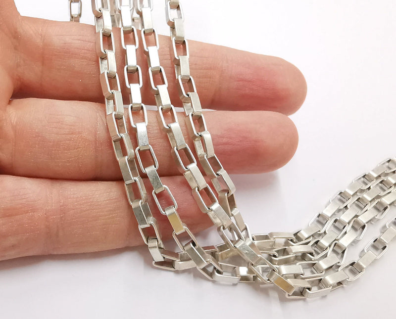 Antique Silver Plated Box Chain 1 Meter - 3.3 Feet  (7x4.4 mm)  G21317