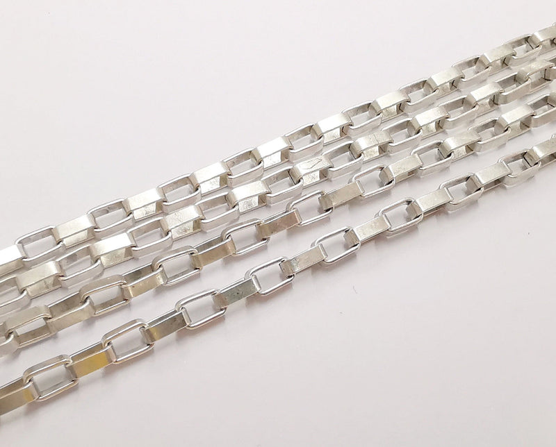 Antique Silver Plated Box Chain 1 Meter - 3.3 Feet  (7x4.4 mm)  G21317