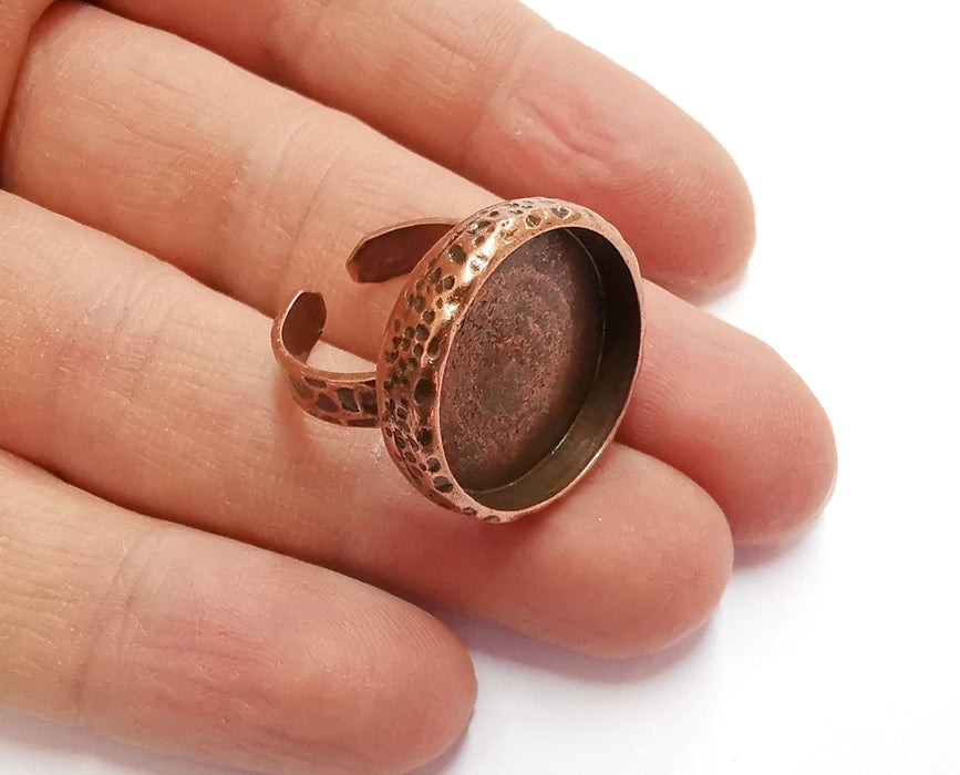 Copper Ring Blank Setting Cabochon Base inlay Ring Backs Mounting Adjustable Ring Base Bezel (20mm blank) Antique Copper Plated G20949