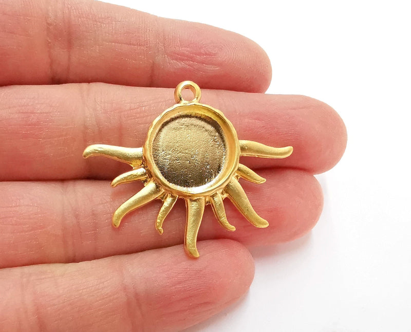 Sun Charms Blank Bezel Resin Bezel Mosaic Mountings Gold Plated Charms (42x35mm) (16 mm Bezel Inner Size)  G21319