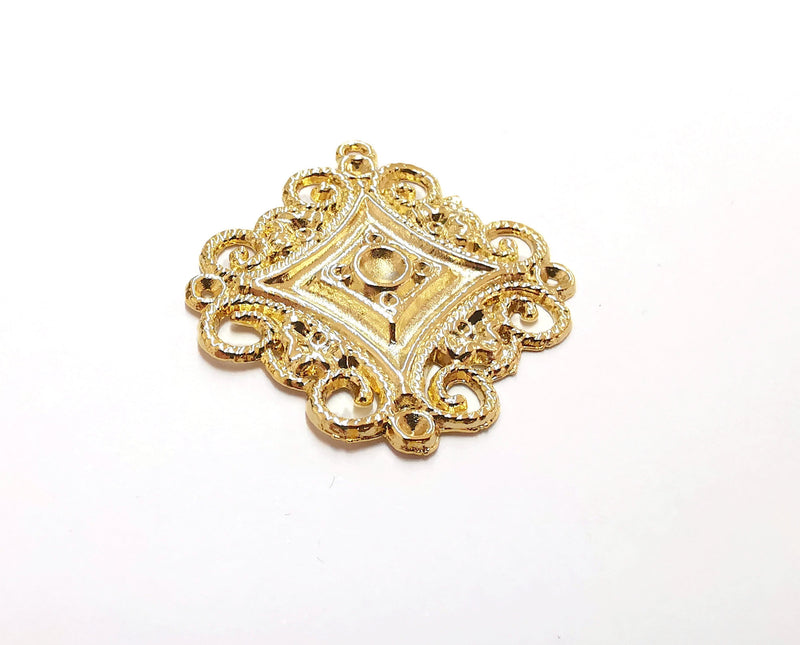 2 Gold Charms Cabochon Bezel Gold Plated Charms  (37x33 mm)  G21323