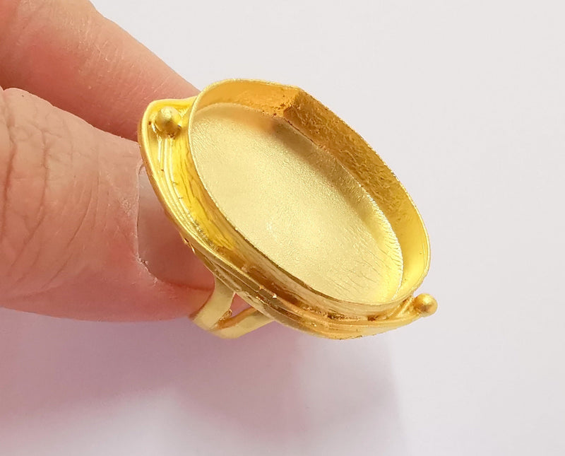 Ring Blank Setting Textured Base Bezel inlay Ring Backs Glass Cabochon Mounting Adjustable Gold Plated (30x22mm bezel ) G20951