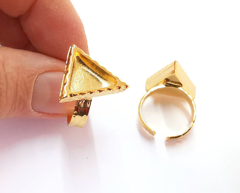 Ring Blank Setting Textured Base Bezel inlay Ring Backs Glass Cabochon Mounting Adjustable Shiny Gold Plated (13x13mm bezel ) G20954