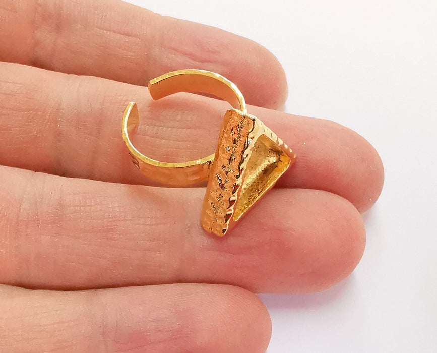 Ring Blank Setting Textured Base Bezel inlay Ring Backs Glass Cabochon Mounting Adjustable Shiny Gold Plated (13x13mm bezel ) G20954
