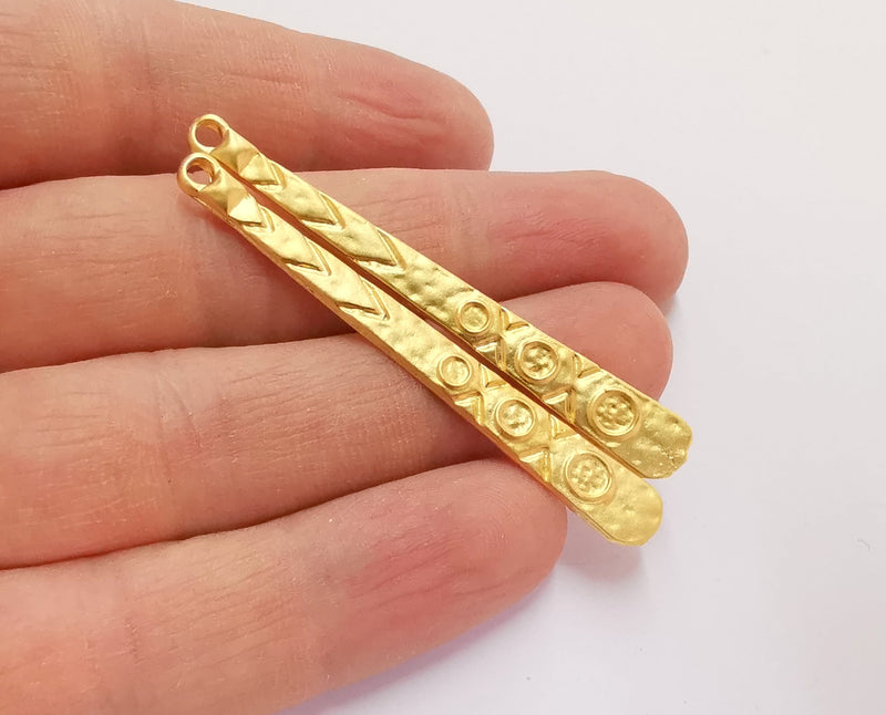 2 Gold Charms Gold Plated Charms (60x7mm)  G18059