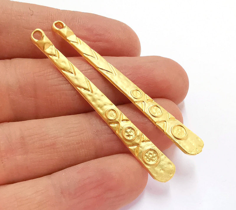 2 Gold Charms Gold Plated Charms (60x7mm)  G18059