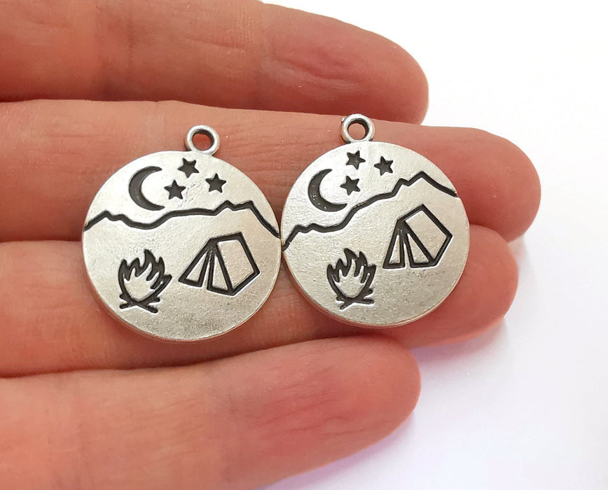 2 Moon Star Campfire Charms Antique Silver Plated Charms (29x25mm)  G25121