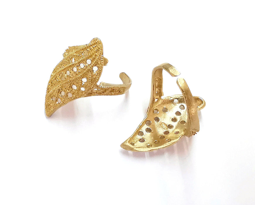 Leaf Raw Brass Ring Blank, Bezel Settings, Cabochon Base, Mountings Adjustable (2mm blank ) G20979