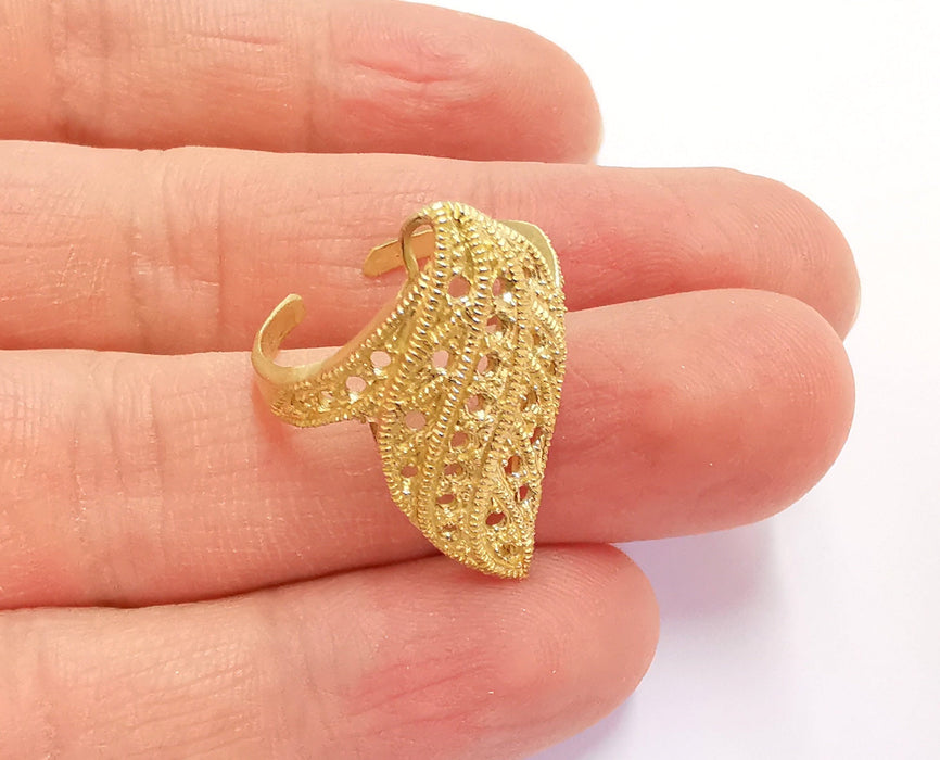 Leaf Raw Brass Ring Blank, Bezel Settings, Cabochon Base, Mountings Adjustable (2mm blank ) G20979