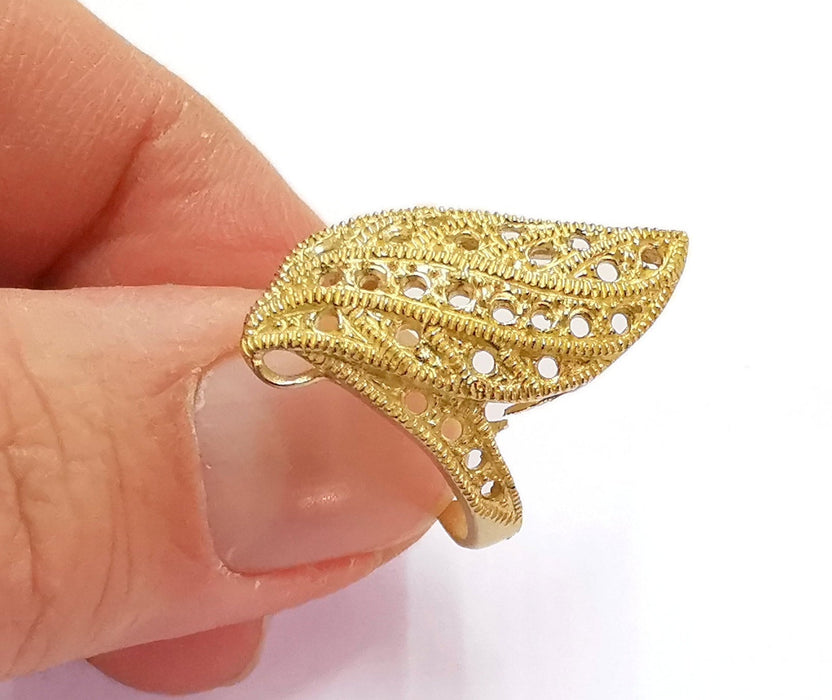 Leaf Raw Brass Ring Blank, Bezel Settings, Cabochon Base, Mountings Adjustable (2mm blank ) G20979