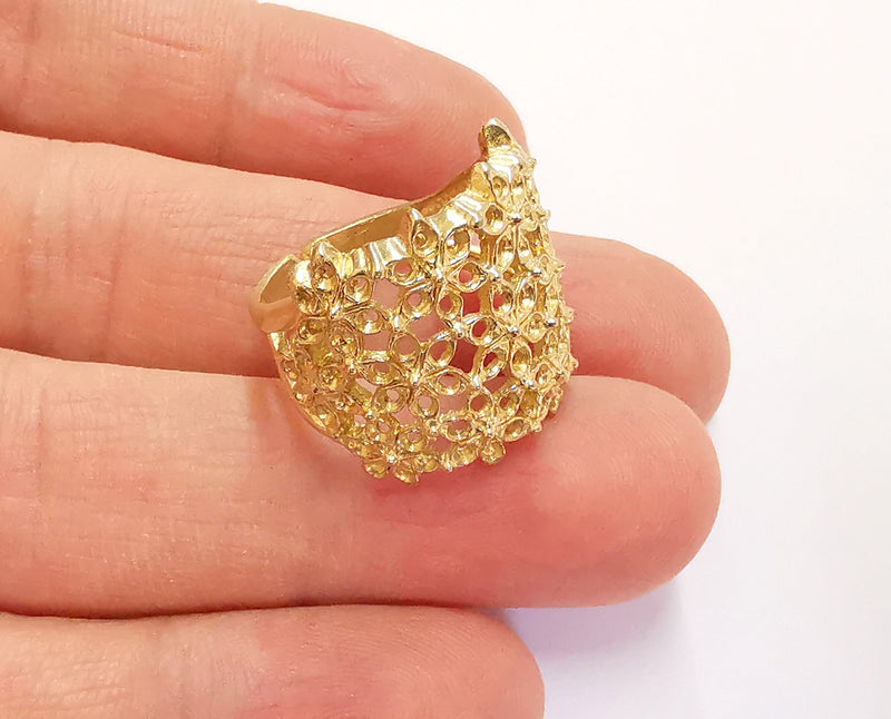 Flowers Raw Brass Ring Blank, Bezel Settings, Cabochon Base, Mountings Adjustable (2mm blank ) G21143