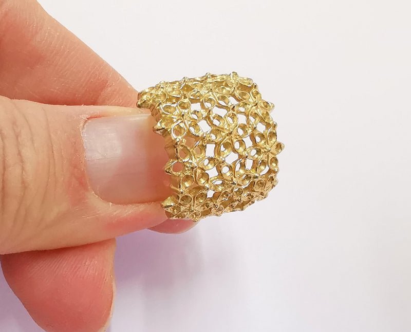 Flowers Raw Brass Ring Blank, Bezel Settings, Cabochon Base, Mountings Adjustable (2mm blank ) G21143